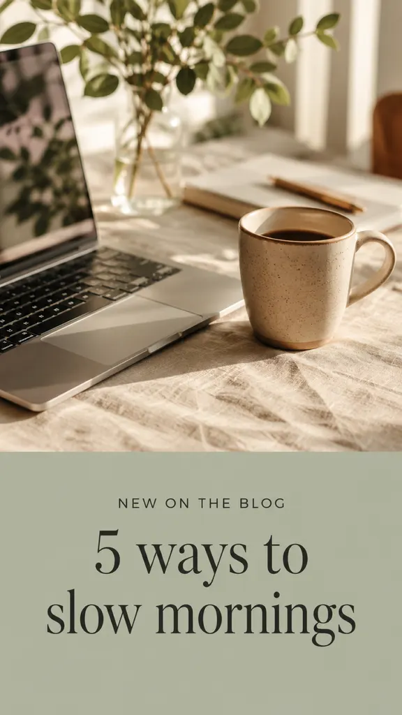 Calm morning workspace with blog post